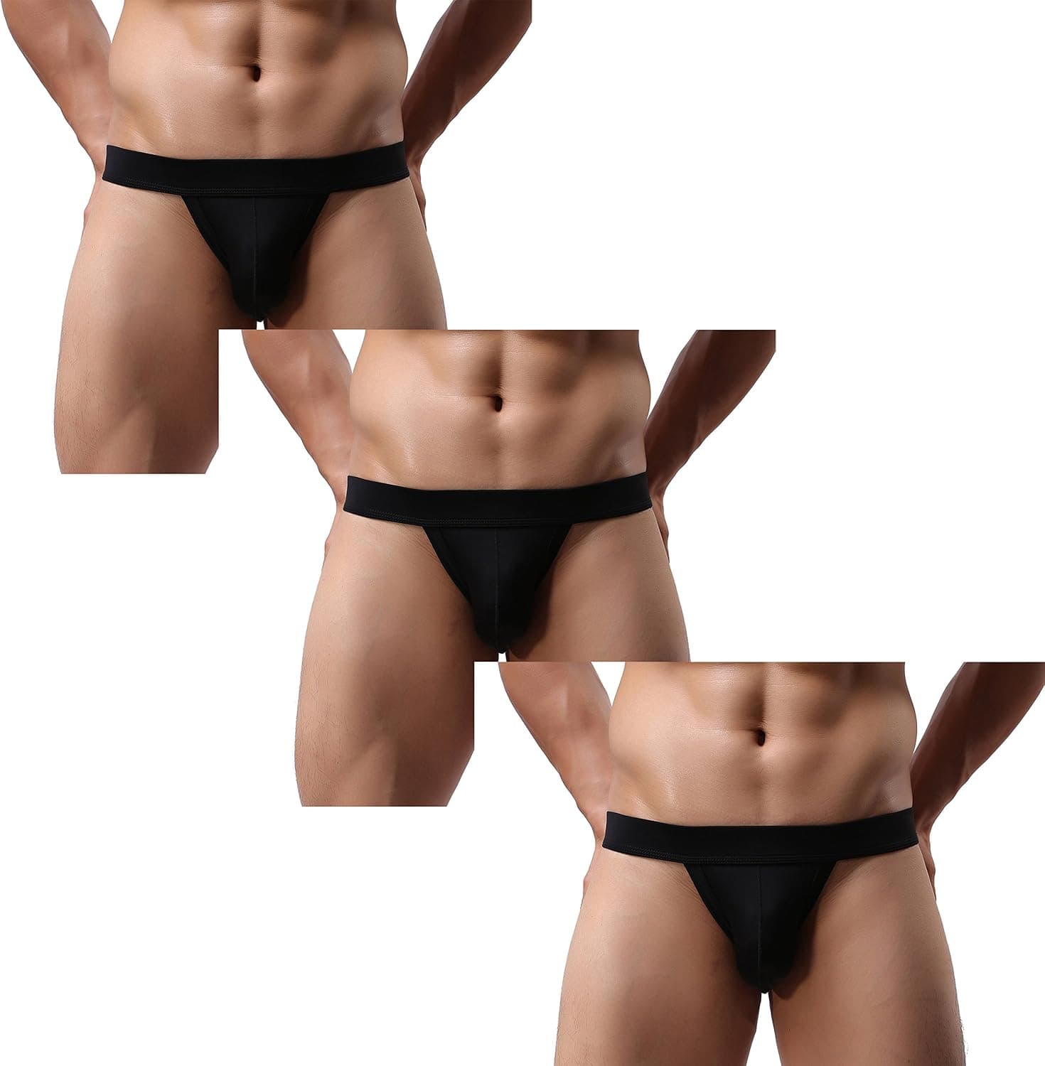 Avidlove Men Underwear Sexy Hollow Out Jock Strap Thongs 3-Pack Polyamide Briefs, Black (FBA), X-Large