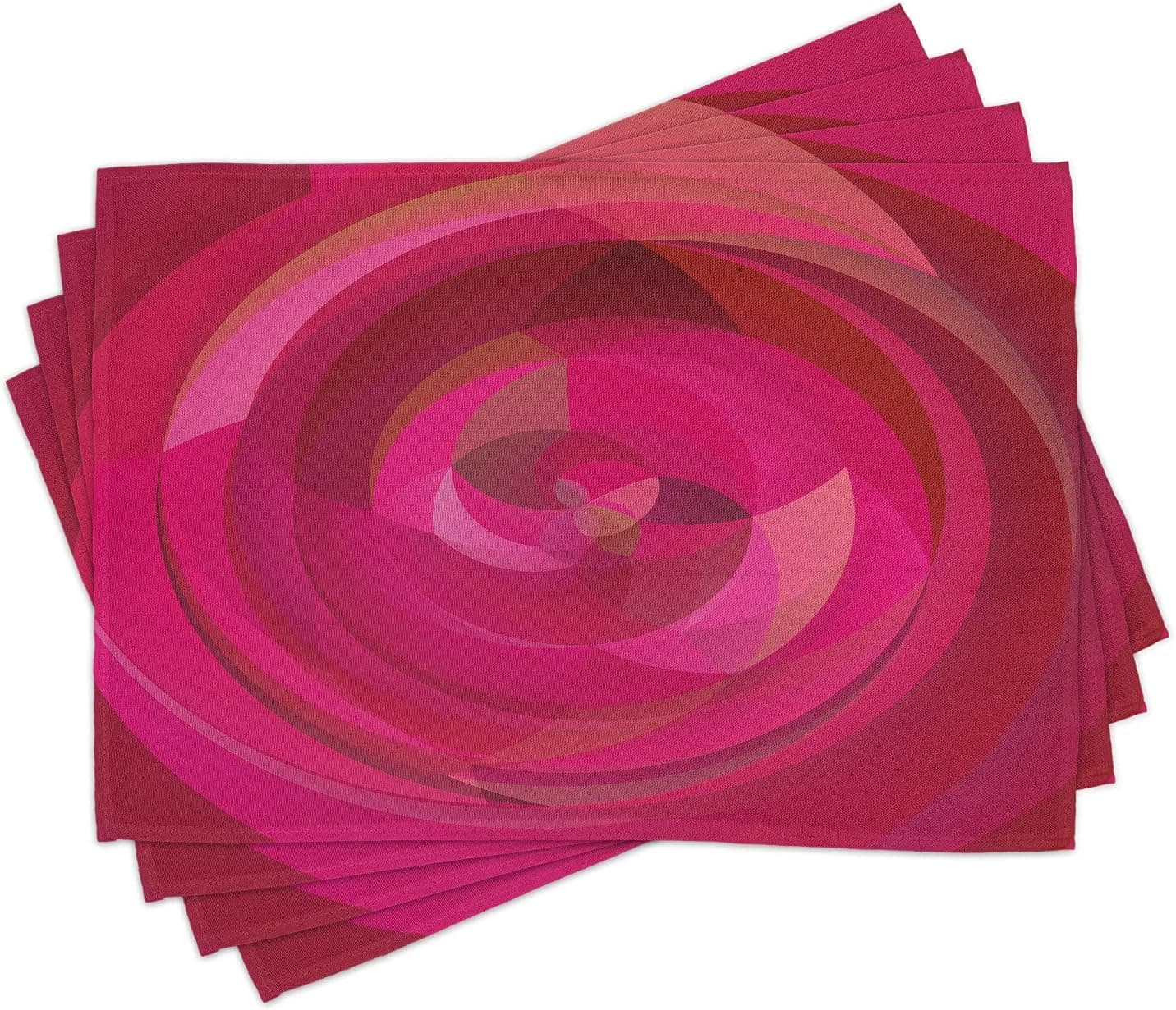 Ambesonne Hot Pink Place Mats Set of 4, Rose Inspired Abstract Vortex Swirls Shapes in Pinkish Pastel Colors, Washable Fabric Placemats for Dining Table, Standard Size, Pink Magenta