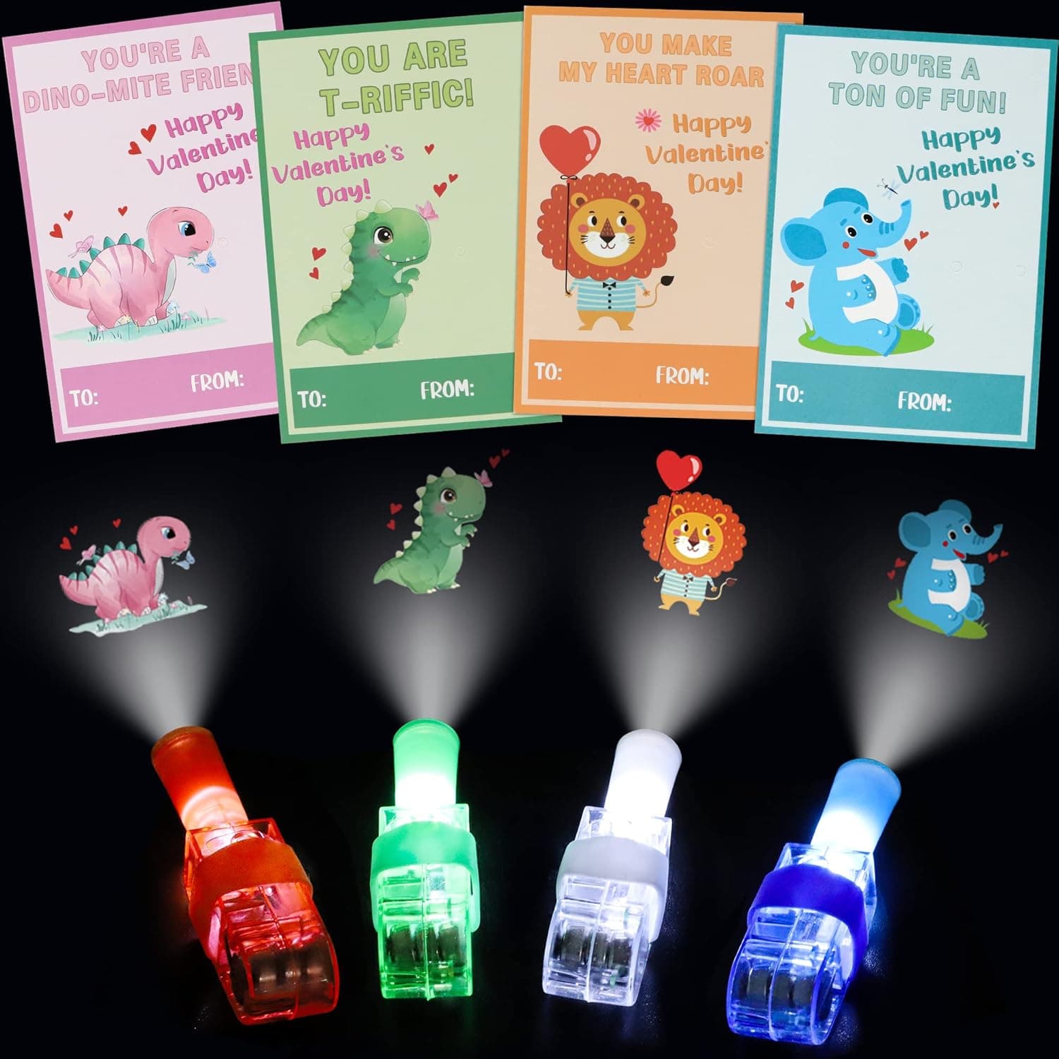 Valentines Day Cards for Kids, 28 Pack Valentines Cards for Kids with LED Finger Lights, Valentines Day Gifts for Kids - Glow in the Dark Toys Kids Valentine Exchange Cards for Classroom School Prizes
