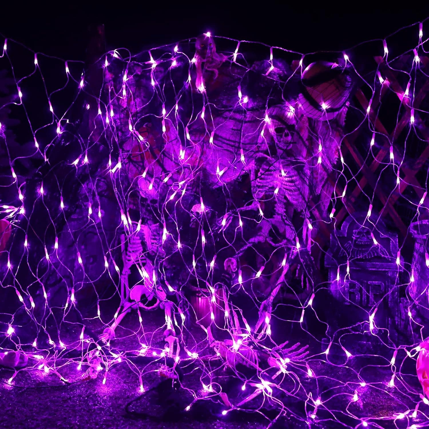 LYHOPE 12ft x 5ft 360 LED Halloween Net Lights, 8 Modes Low Voltage Net Lights, Mesh Halloween Decorations Lights for Wreaths, Trees, Bushes, Party, Garden, Outdoor, Indoor Decor