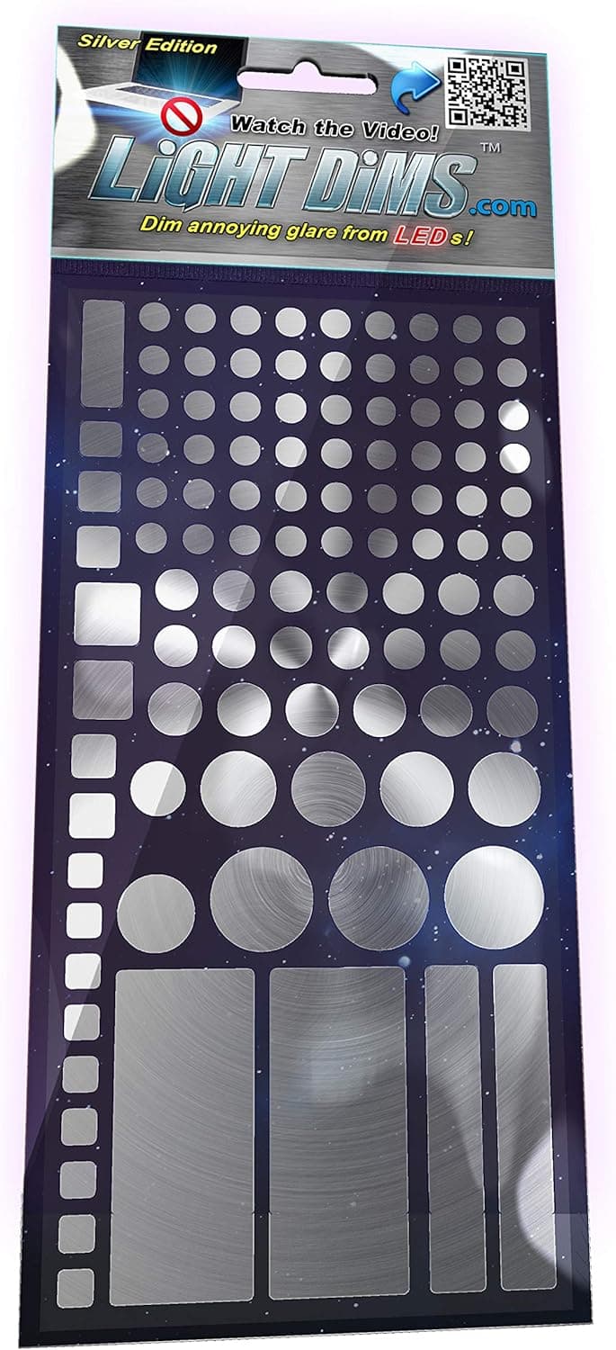LightDims Silver Edition - Light Dimming LED Covers/Light Dimming Sheets for Metallic, Aluminum Colored Electronics and Appliances and More. Dims 80-90% of Light, in Retail Packaging.
