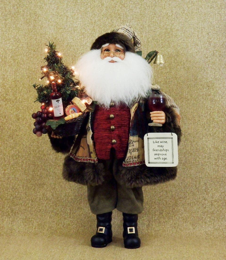 Lighted Wine Basket Santa