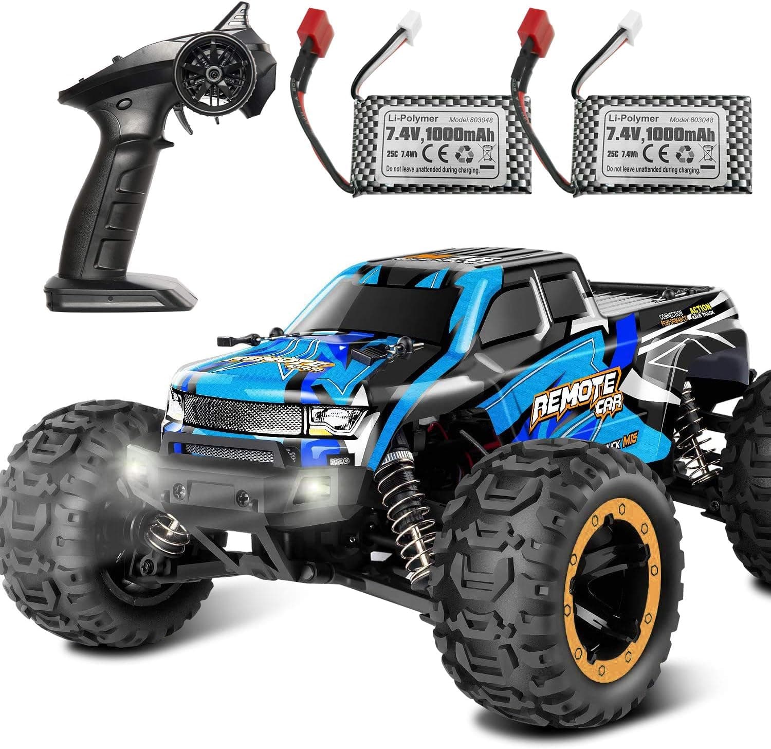RC Cars, Remote Control Car for Boys, 2.4 GHz 1:16 RC Trucks, High Speed Racing Car, 4x4 Off Road Monster Truck, Electric Crawler with Headlights, Hobby Car Toy Gift for Adults Kids Girl (Blue car)