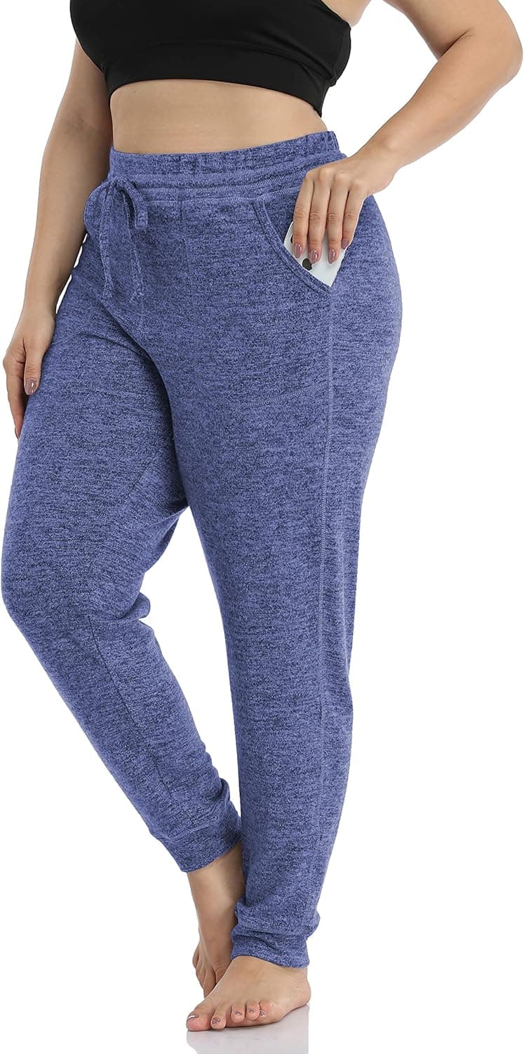 ZERDOCEAN Women's Plus Size Active Casual Yoga Lounge Indoor Pants Walking Pajama Pants with Pockets Drawstring Mix-Blue 3X