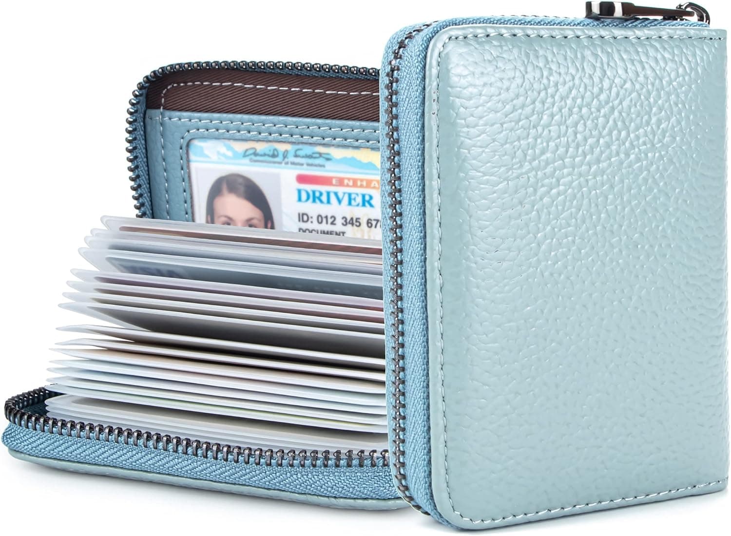 Aiyo Fashion Genuine Leather Credit Card Holder Wallet RFID Blocking Secure Card Case ID Case Organizer Zipper Wallet (A-Light blue)