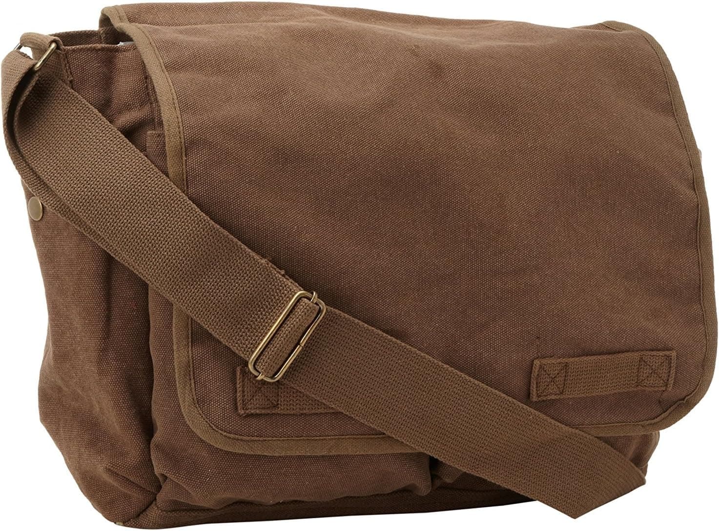 ARMYU Brown Original Heavyweight Cotton Canvas Classic Heavyweight Military Messenger Bag + Streamer