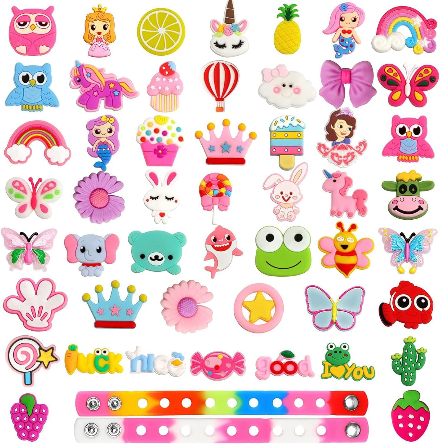 DALOO 50 Pcs Cute Shoe Charms for Clog Shoes Decorations and Wristband Bracelet for Kids & Girls Gifts