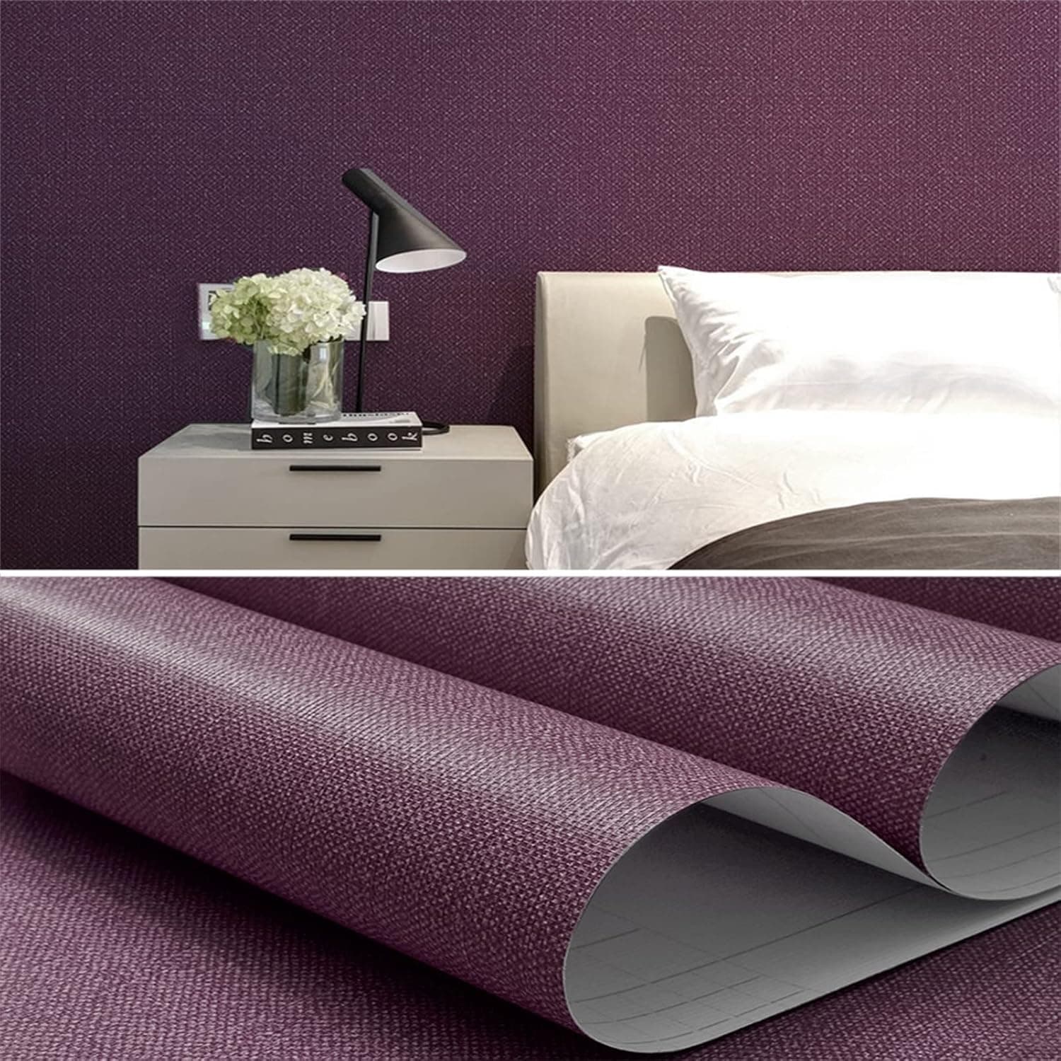 TINGCHAO Peel and Stick Wallpaper Solid Color Self-Adhesive Wallpaper for Living Room Restaurant Bedroom Hotel Television Background Wall Furniture Decoration (60x1000 cm),Purple