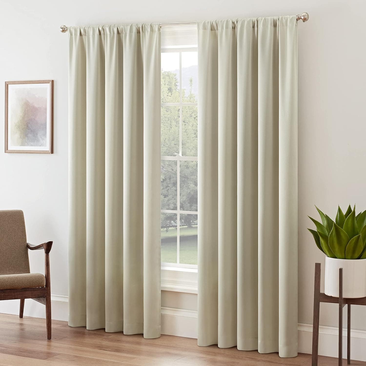 Eclipse Tricia Modern Room Darkening Thermal Rod Pocket Window Curtain for Bedroom (1 Panel), 52 in x 95 in, Stone