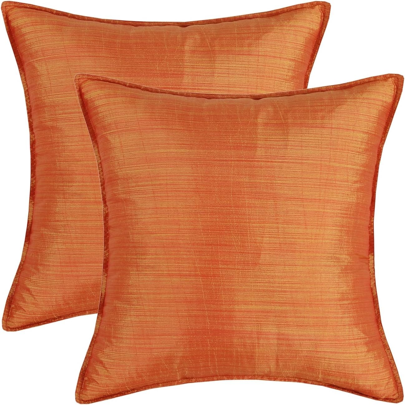 CaliTime Pack of 2 Silky Throw Pillow Covers Cases for Couch Sofa Bed Modern Light Weight Dyed Striped 26 X 26 Inches Orange