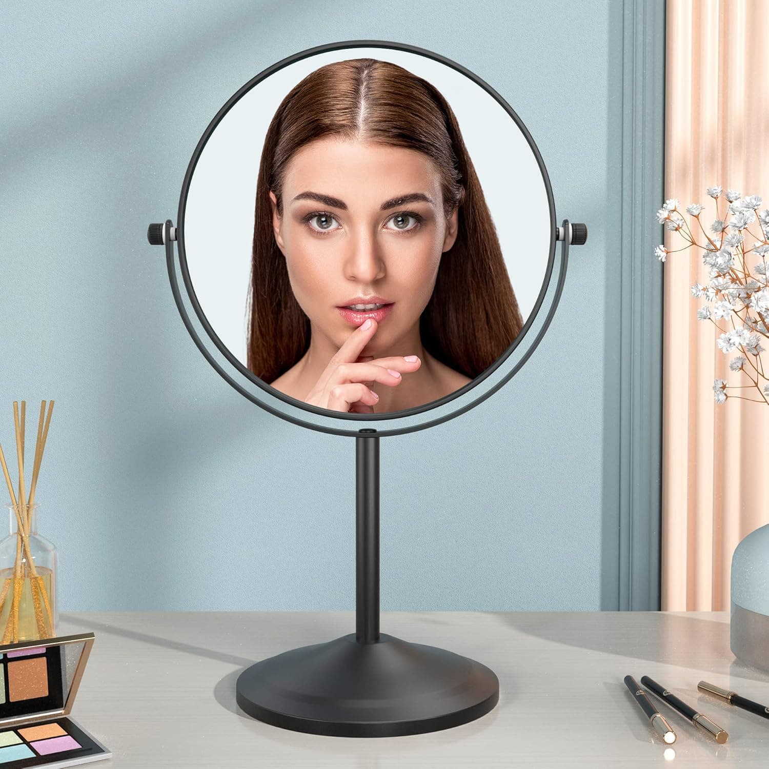 Ogonbrick Makeup Mirror Magnifying Vanity Mirror 1X/3X Standing Mirror 6 X 12 Inch Double Sided Desk Mirror 360 Degree Swivel Cosmetic Table Mirror Black