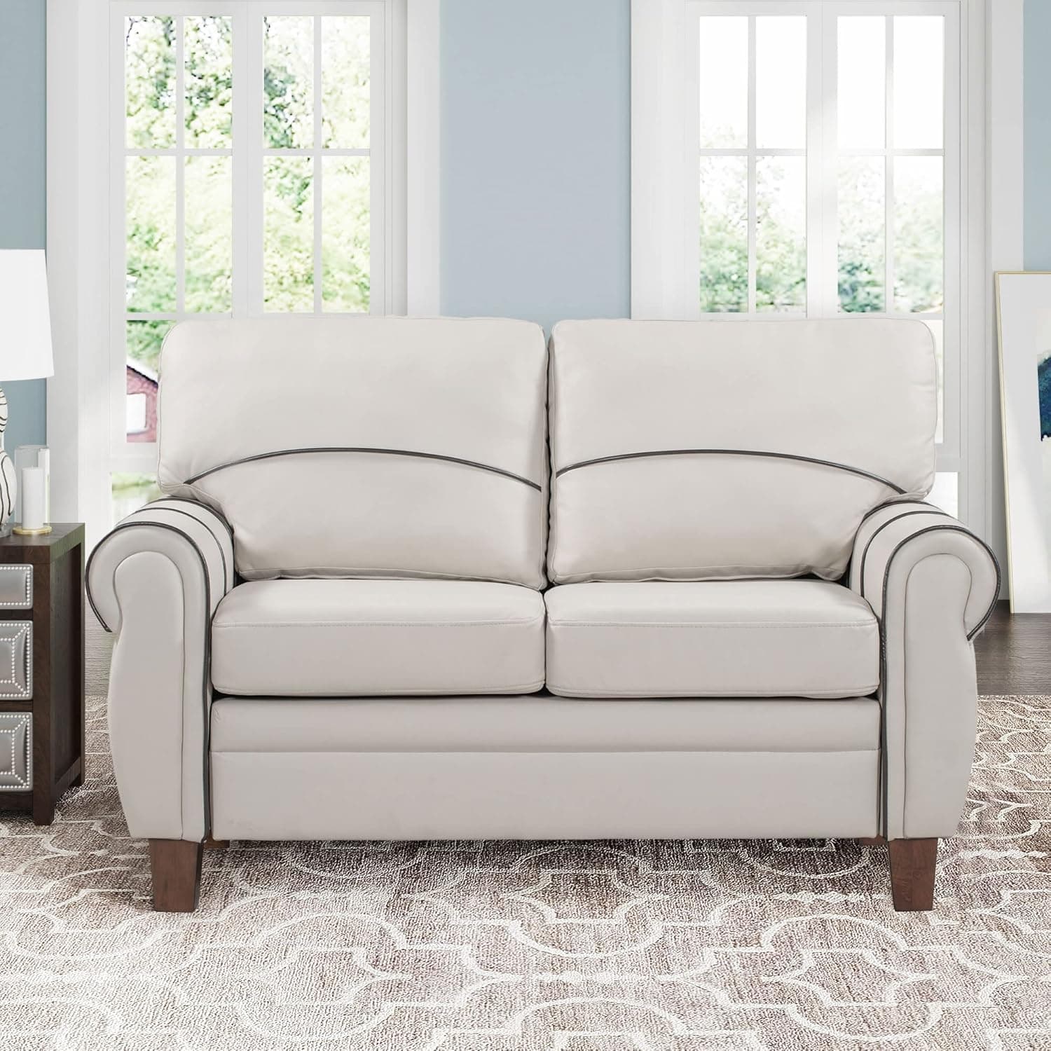 Rhomtree PU Leather Sofa Couch Mid Century Upholstered Loveseat Lounger Living Room Couch (57 inch, Light Grey)
