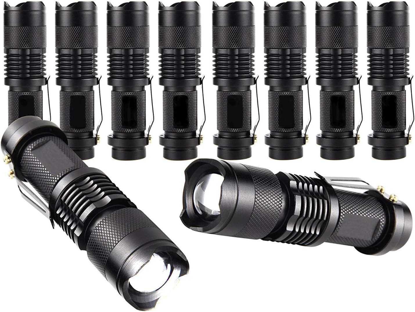 BESTSUN 10 Pack Mini Flashlights LED Flashlight 300lm Adjustable Focus Zoomable Tactical LED Flashligh Water Resistant Ultra Bright LED Torch (Black)