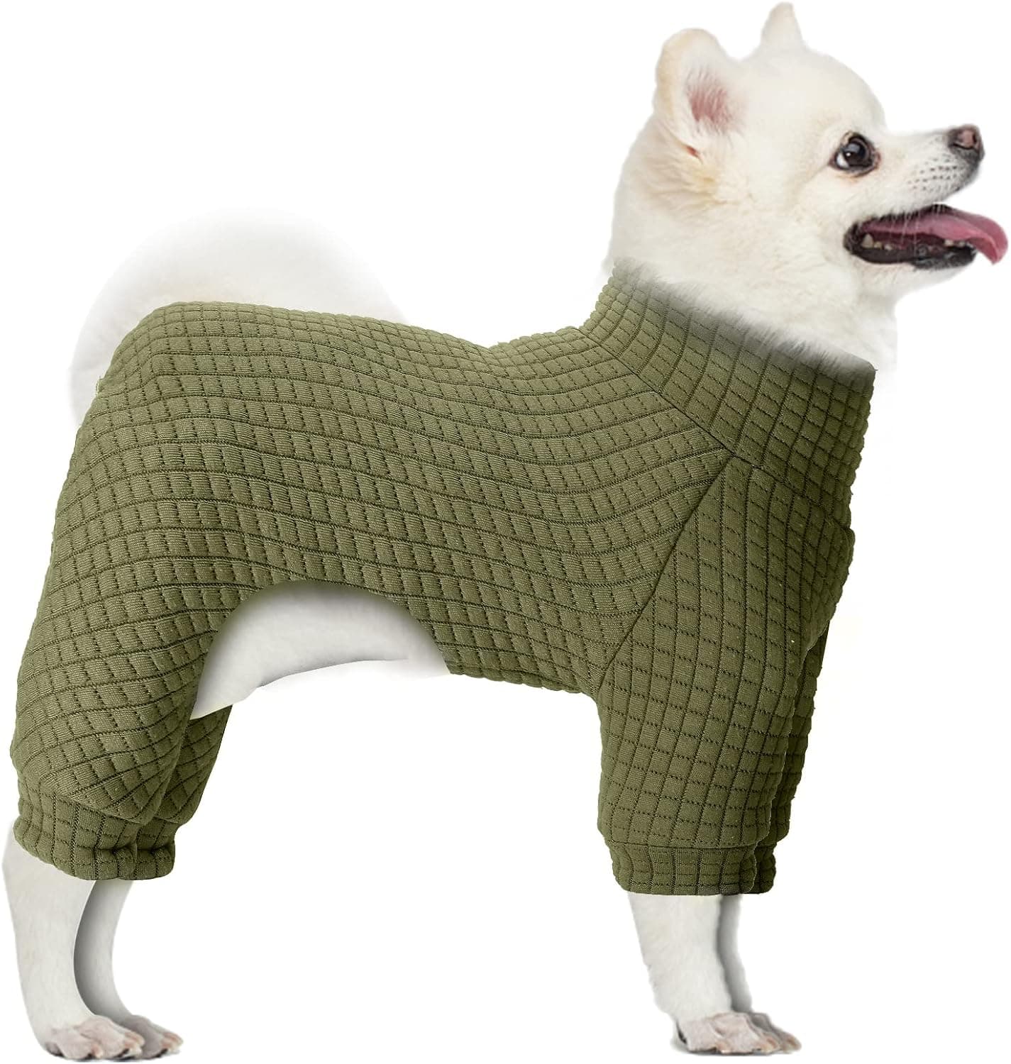 BOTEWO Pets Pajamas,Turtleneck Knitted Dogs Jumpsuits Classic Long Sleeve Puppy Clothes Apparel(Large,Green)