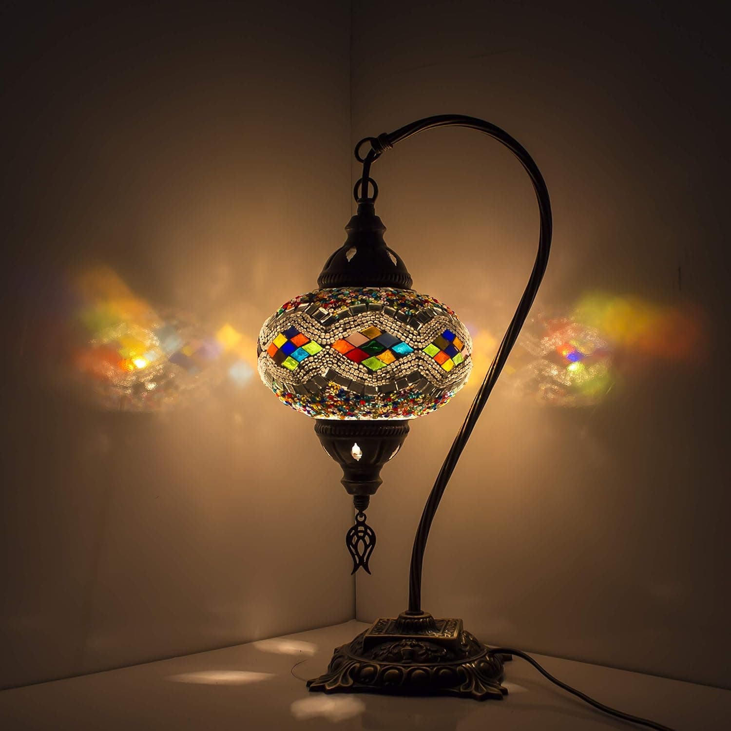 (20 Variation) Turkish Lamp - Handmade Turkish Mosaic Table Lamp - Decorative Moroccan Lamp - Rustic Style Cool Swan Neck Mosaic Lamps - Stained Glass Lamp - Led Bulb Included (13)