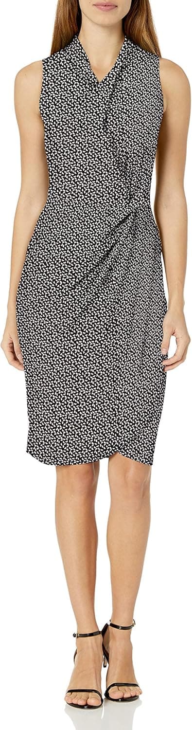Lark & Ro Women's Sleeveless Crossover Twist Neck Faux Wrap Dress