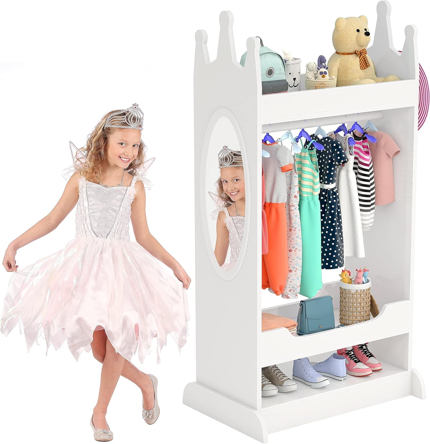 ALZN Kids Armoire, Kids Dress up Storage with Mirror, Costume Closet for Kids, Open Hanging Costume Armoire Closet, Pretend Storage Closet for Kids
