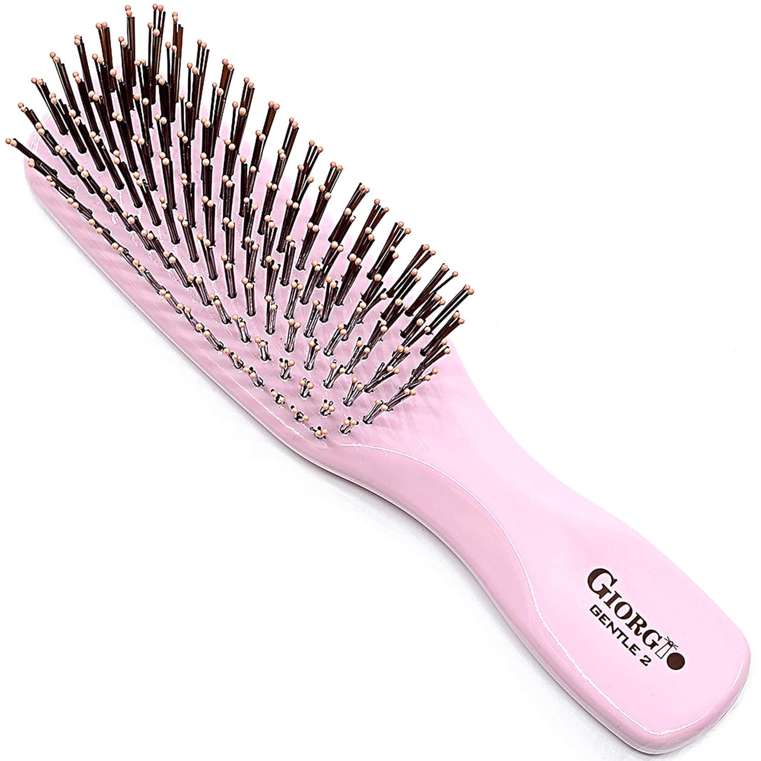 Giorgio GIO2P Pink 6.25 inch Gentle Touch Detangler Hair Brush for Men Women and Kids. Soft Bristles for Sensitive Scalp. Wet and Dry for all Hair Types. Scalp Massager Brush Stimulate Hair Growth