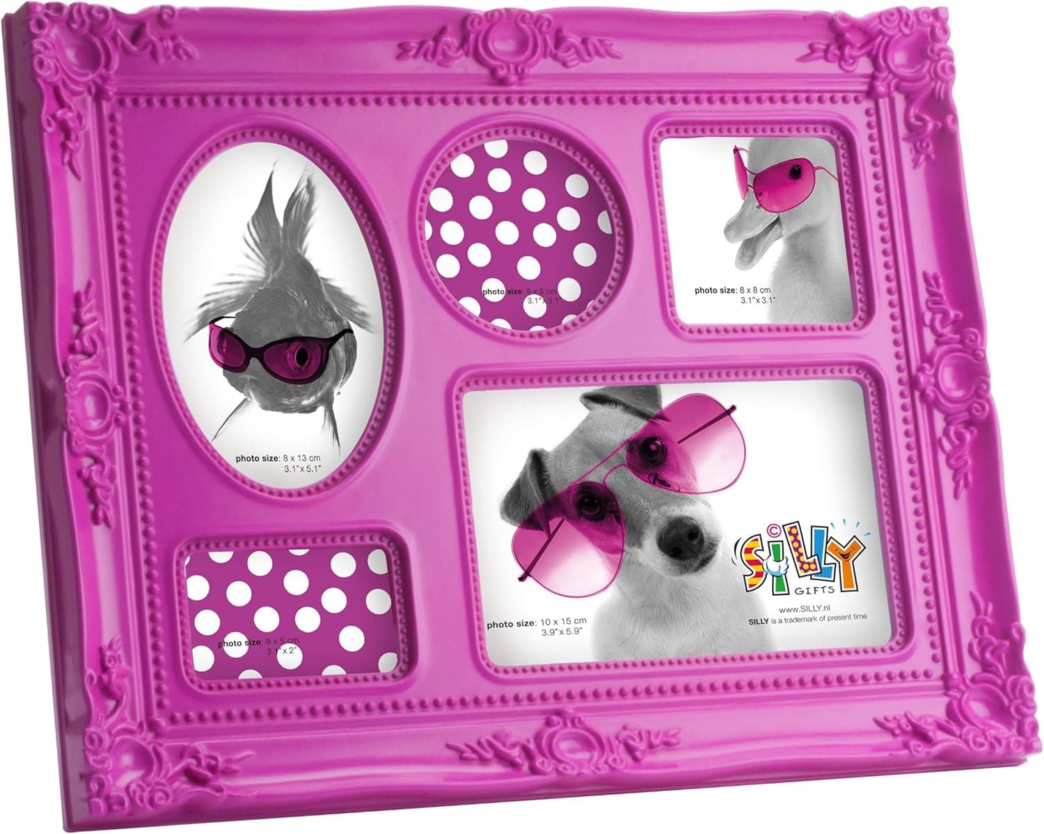 Present Time Silly Photo Frame Baroque Plastic Fluorescent, Purple