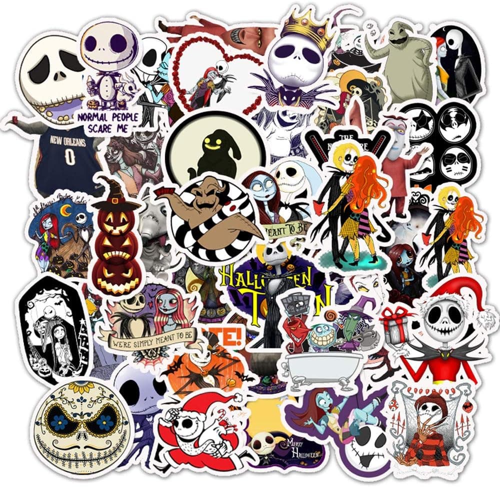 50 Pack Nightmare Before Christmas Tim Burton's Gifts Stickers, Halloween Sticker Decals