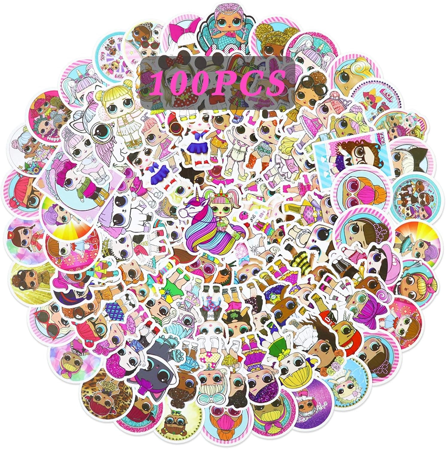 Xmotlaii Doll Girl Stickers 100PCS Cute L_o Surprise Cartoon Baby Surprise Toy Waterproof Vinyl Sticker Pack for Laptop Skateboard