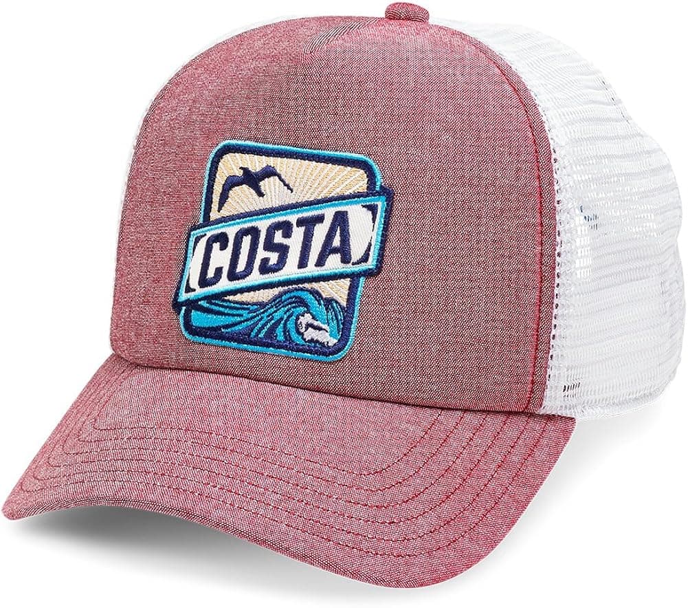 Costa Del Mar Blackbird Foam Front Trucker Hat, Maroon Chambray