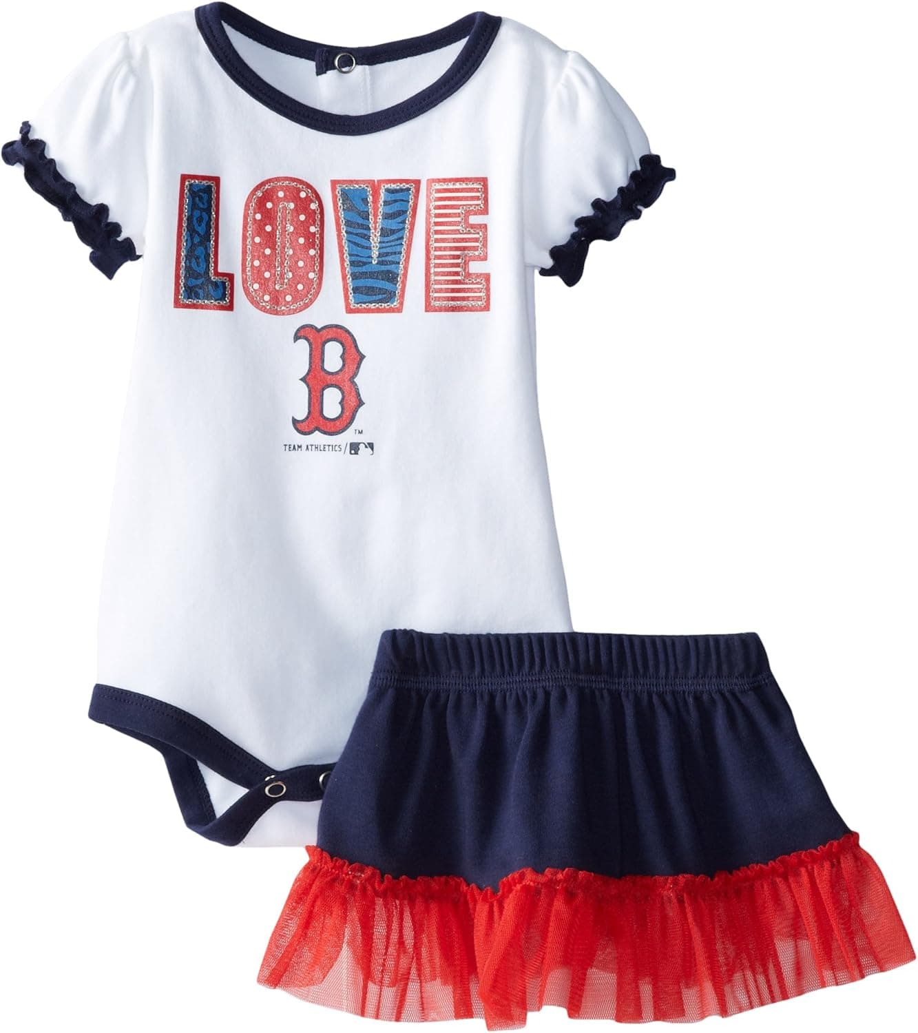MLB Boston Red Sox Girls Infant Love My Team Onesie and Skirt Set, White, Newborn 0-3 Months