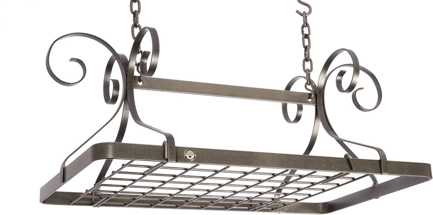 Enclume Decor Rectangle Ceiling Rack with Grid, Hammered Steel
