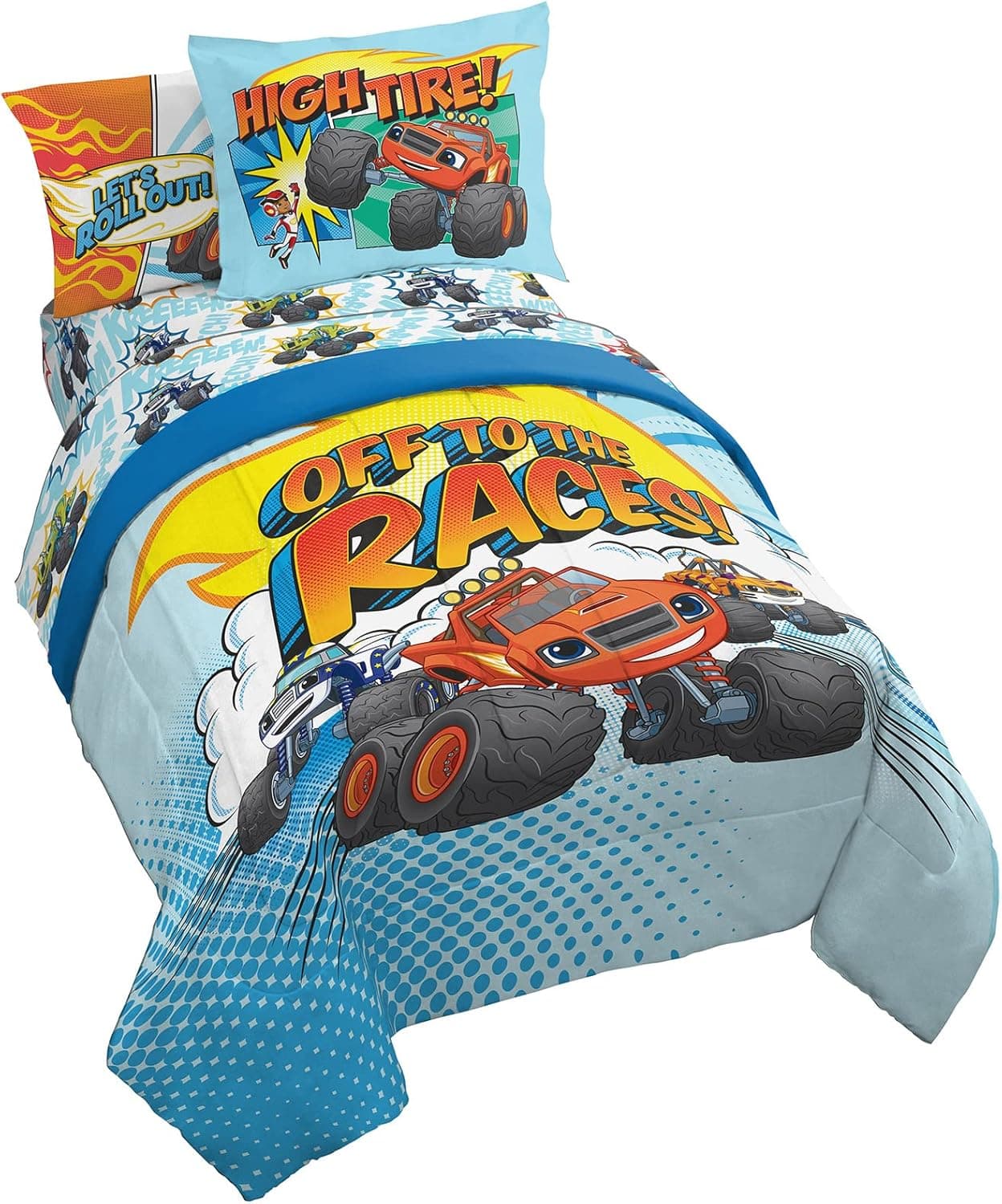 Jay Franco Blaze and The Monster Machines Off to The Races 7 Piece Full Size Bed Set - Includes Comforter & Sheet Set - Super Soft Fade Resistant Microfiber (Official Blaze Product)