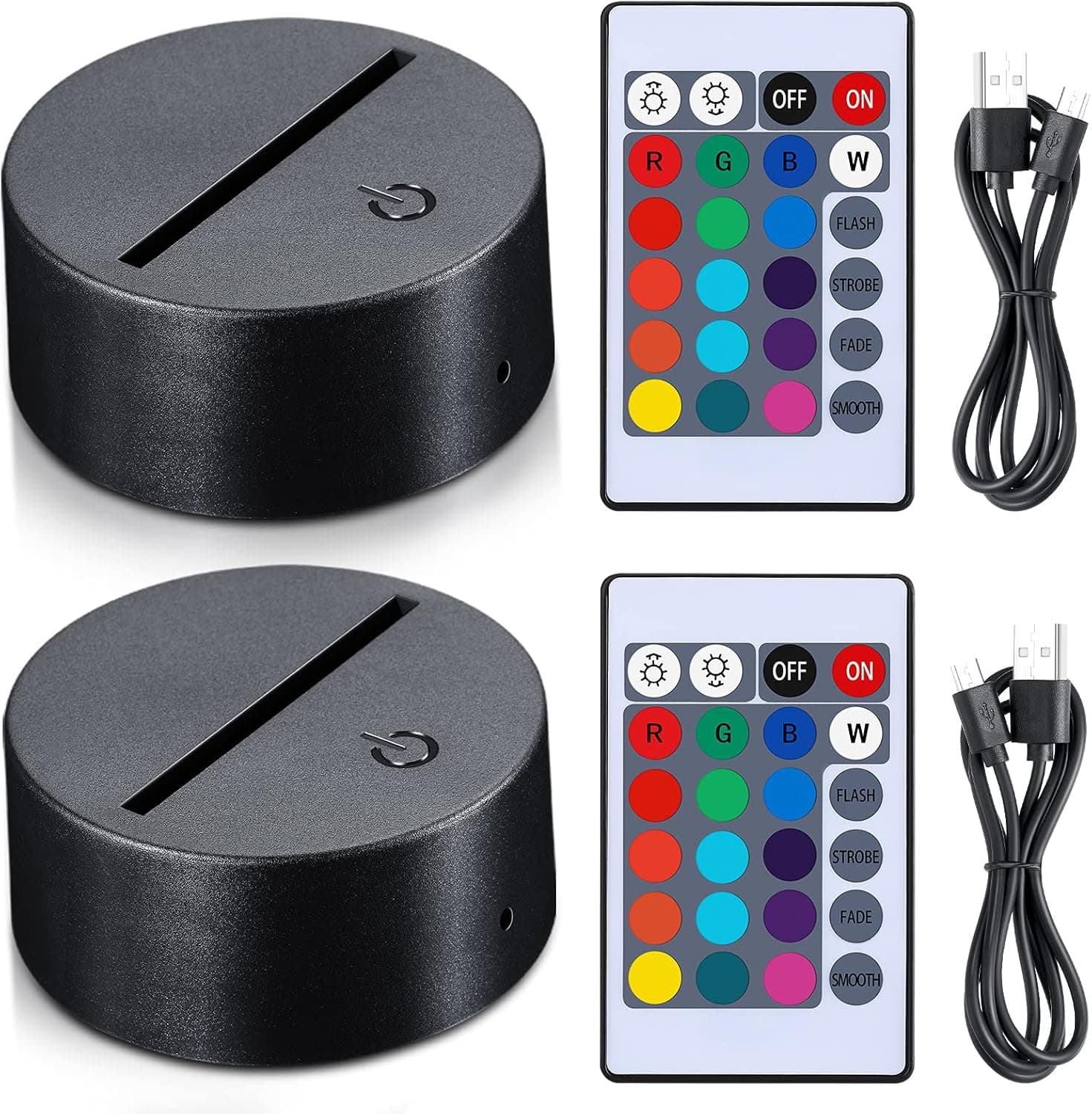 3D Night LED Lamp Base 16 Color Illusion LED Lamp Battery or USB Operated Remote Control Light Stand Base for Christmas, Birthday (Black, 2)