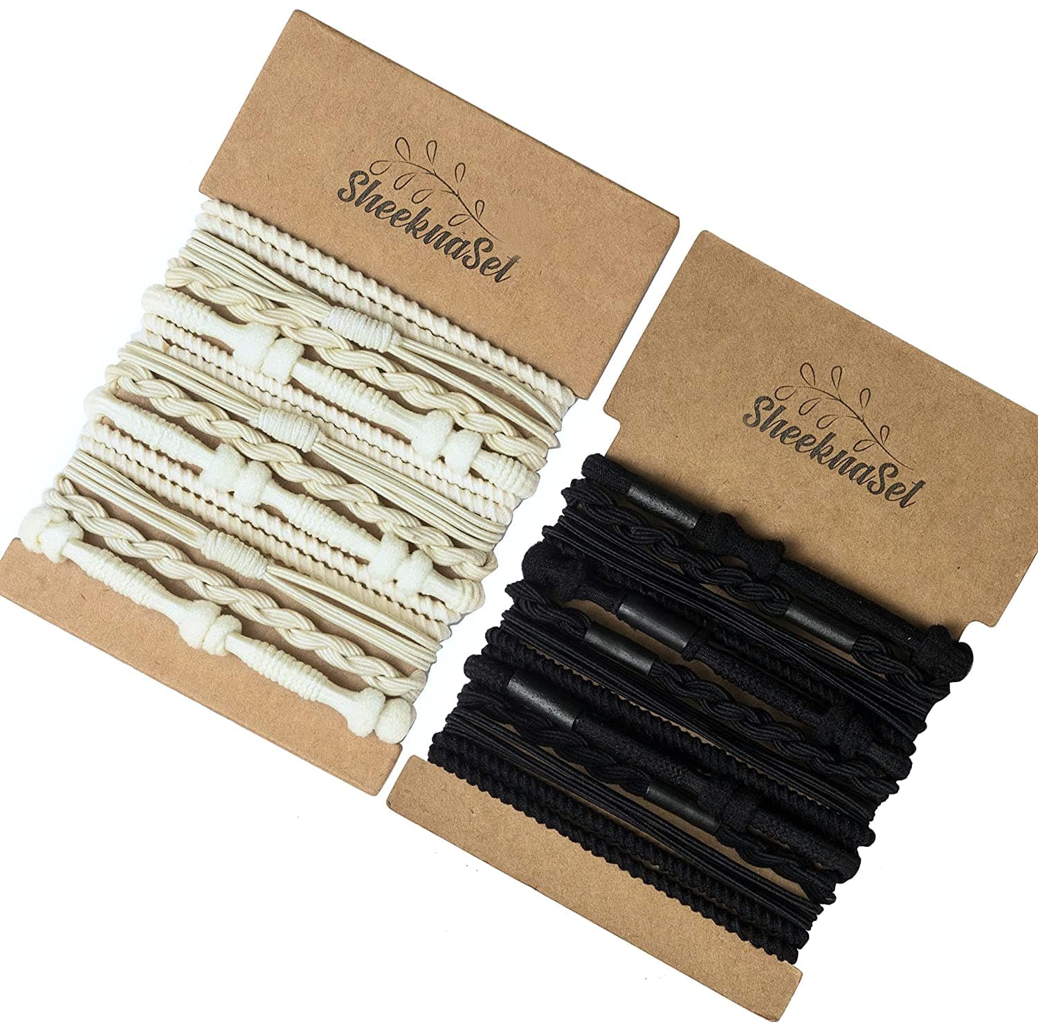 Sheeknaset Fashion Boho Twist Original Hair Tie Bracelets for Women Pain-Free Hair Accessories Elastic Hair Bands for Girls Kids, 24 Pieces White and Black