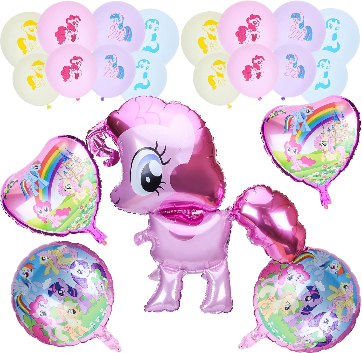 21Pcs Cartoon Pony Balloons, Foil Balloon and Latex Balloon Movie Theme Party Decorations Supplies for Boy Girl Kids Birthday Party Favor Baby Shower Decoration