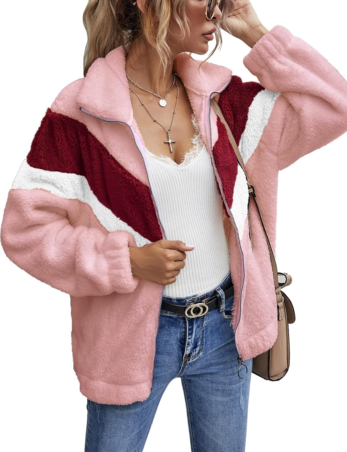 Womens Faux Fur Coats Casual Loose Sherpa Pullover Fleece Sweatshirt Jackets Outwear (S-XXL)