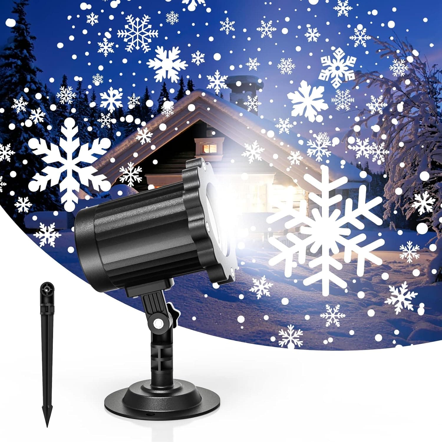 Christmas Snowflake Projector Lights,LED Snowfall Projector Light Indoor Outdoor Holiday Light,Waterproof White Snow Effect Landscape Decorative Lighting for Garden,Halloween, Christmas