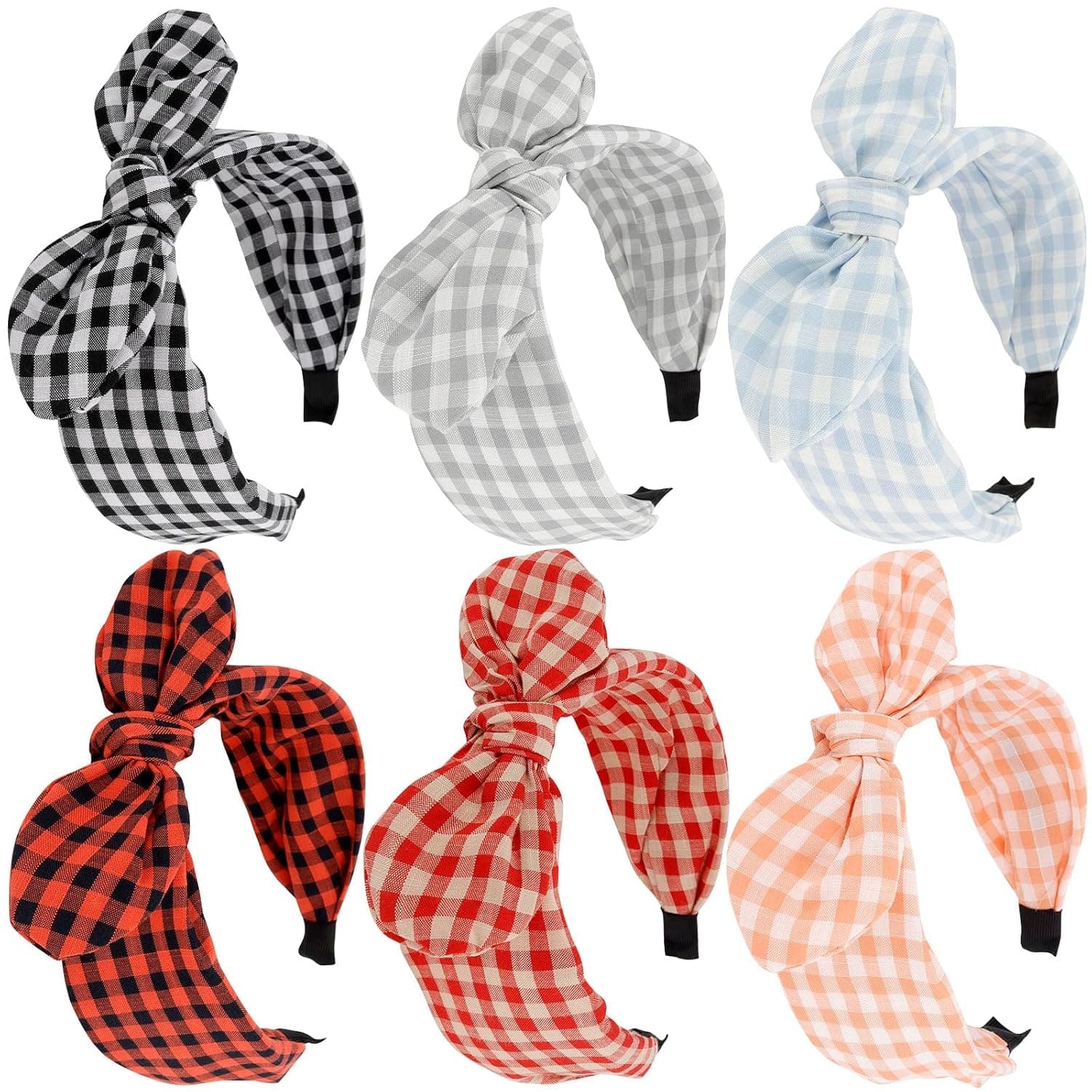 TOBATOBA 6Pcs Plaid Headbands with Bow, Cute Bow Headbands for Women, Knotted Headband Wide Headband, Christmas Headband Hair Accessories for Women Girls, Bunny Ears Headbands Red Headbands Headwraps
