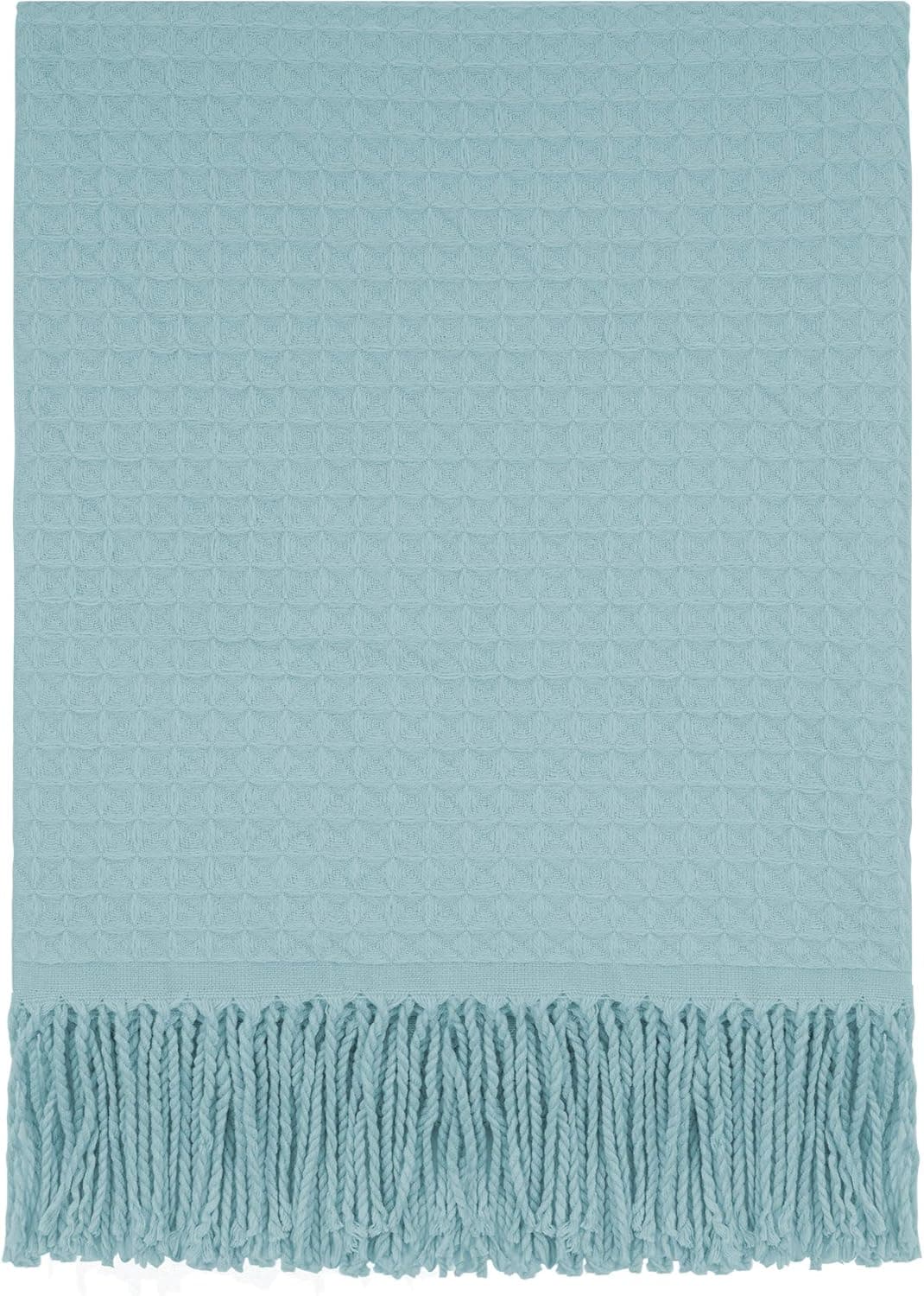 Evergrace Waffle Throw Blanket 60 x 50 Lightweight Soft Cozy Fringe Throw Blanket for Bed Sofa Couch (Waffle-sage)