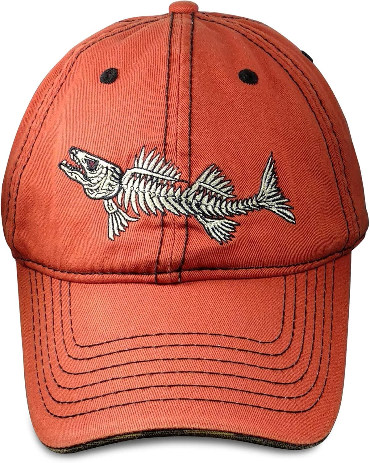 AKIZON Mens Hats Baseball Cap with Fish Bones - Fishing Hat for Men, Orange 7 1/4