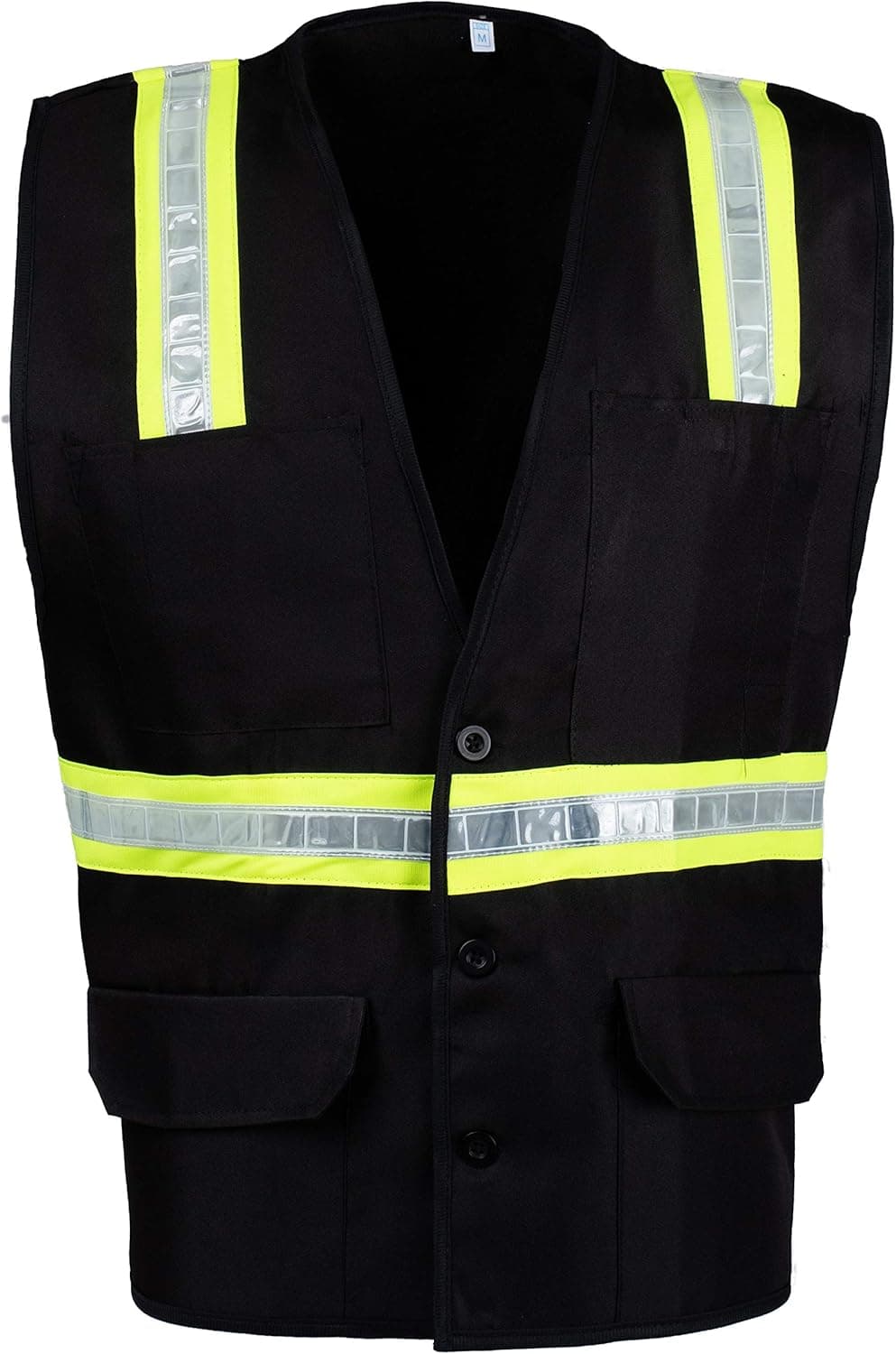 Safety Depot Safety Vest Professional Style 6 Pocket with Pen Dividers Hi Vis Reflective Button Down Suitable for Supervisor, Chief, and Leaders Positions BTN6048-BK (Black, Medium)