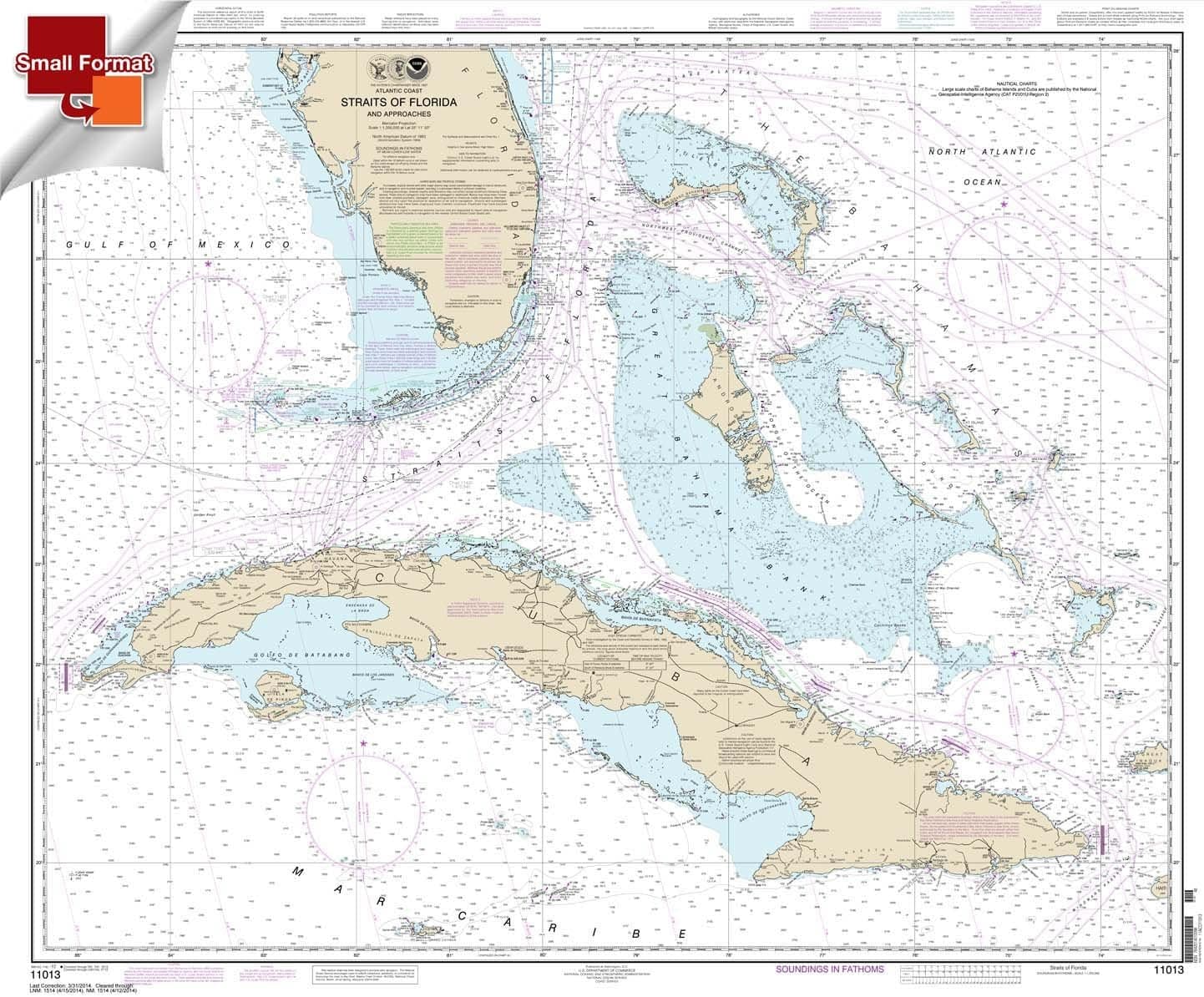 Paradise Cay Publications NOAA Chart 11013: Straits of Florida and Approaches 21.00 x 25.44 (Small Format Waterproof)