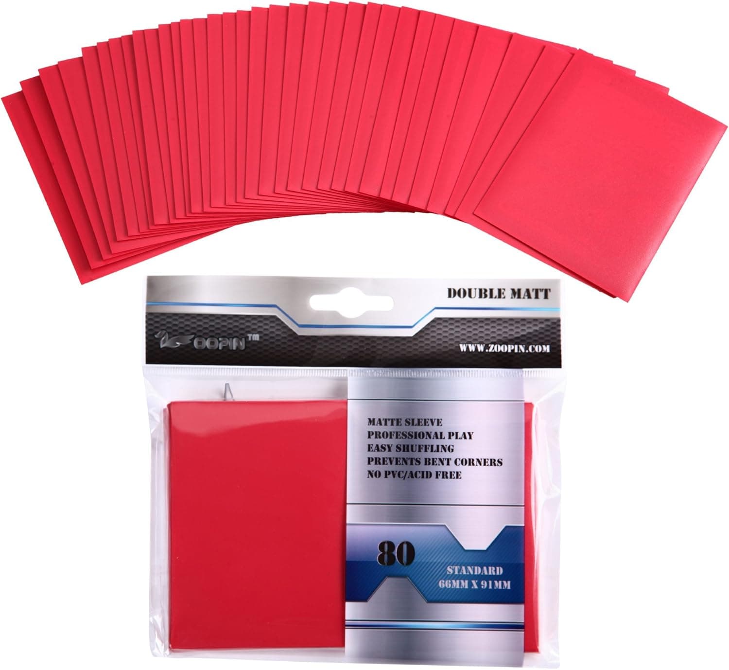 Zoopin Double Matte Protective Card Sleeves, Red, 80pcs- Pack