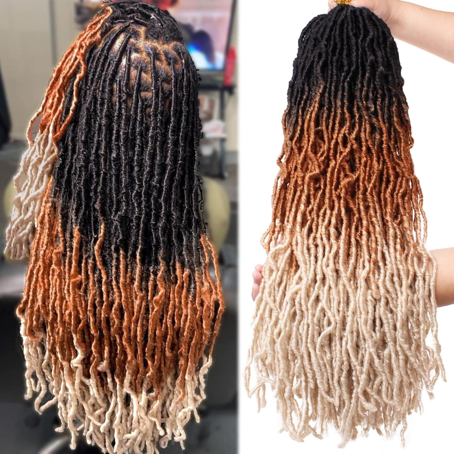 Leeven 24 Inch Ombre Distressed Faux Locs Crochet Hair 7 Packs 3 Tones Goddess Soft Locs Hair 18 Strands/Pack Long Messy Goddess Locs Crochet Hair for Butterfly Locs Twist Hair 1B/27/613#