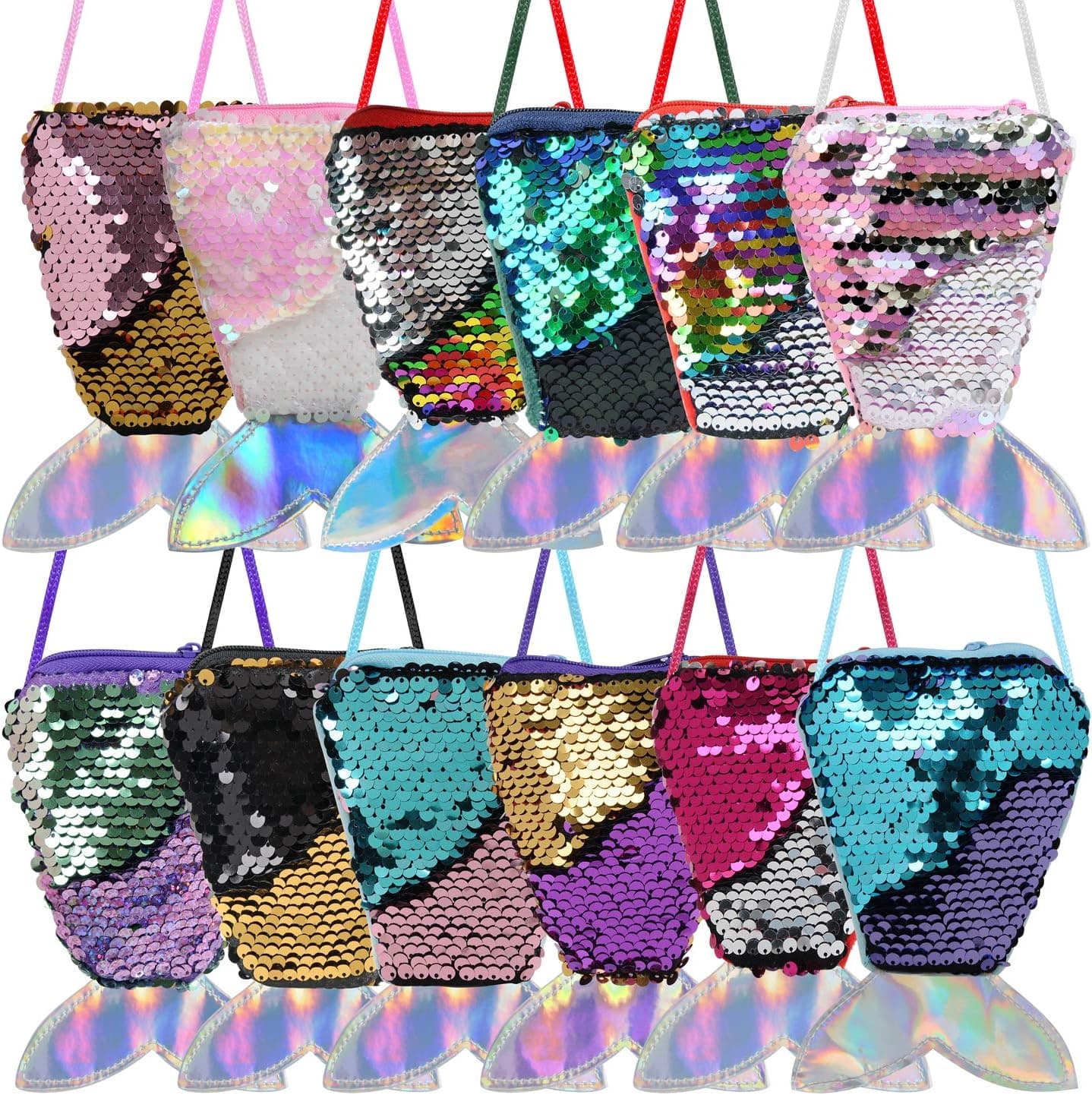 Sparkly Bling Mermaid Tail Sequin Cross Body Coin Purses For Kids Little Girls, Little Mermaid Birthday Party Favors Goodie Bag Fillers Xmas Presents