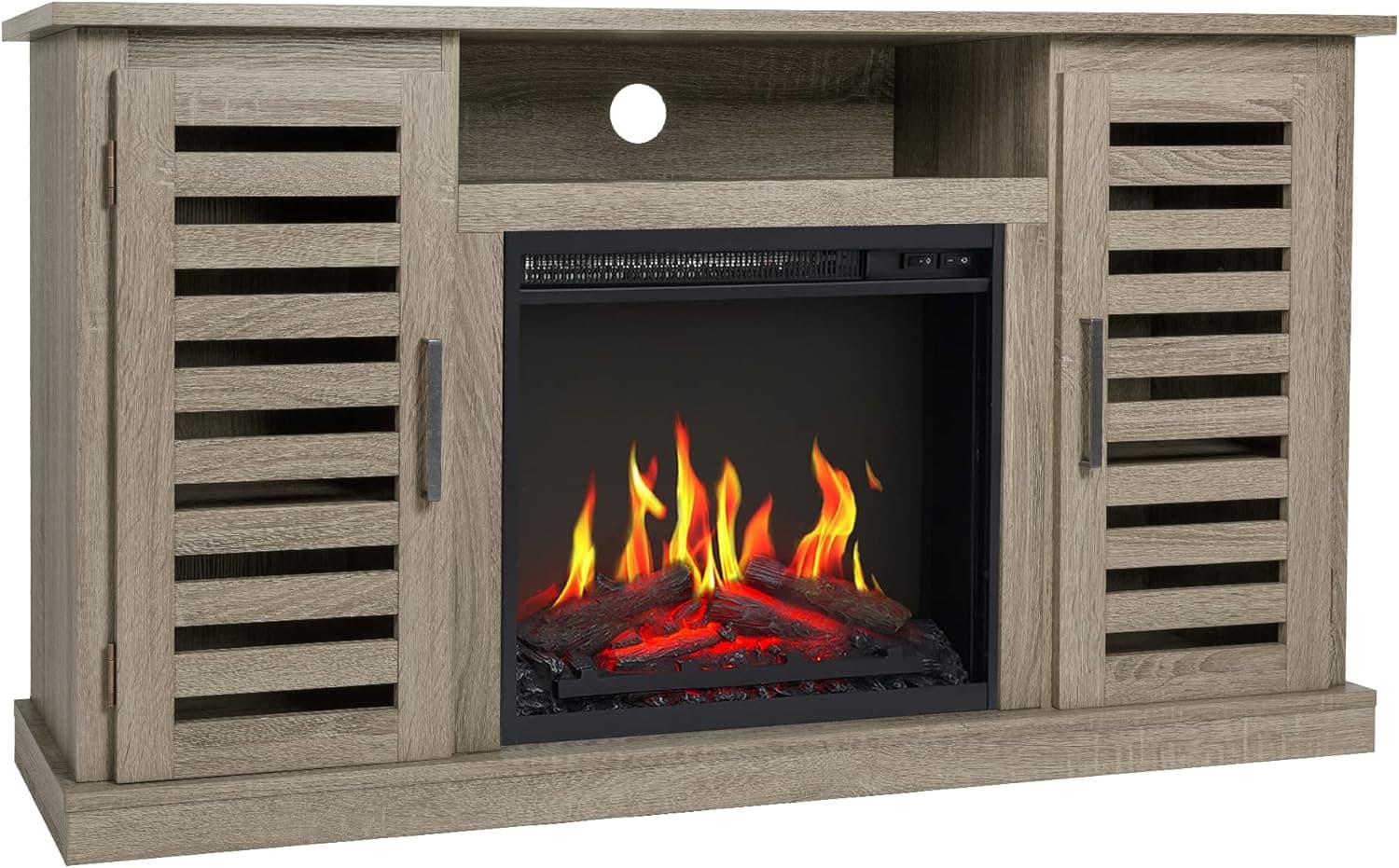 GOOD & GRACIOUS INC-48C 48 inch Electric Fireplace TV Stand,18”W Realistic Fireplace,Wooden Media Entertainment Center Console Table with Storage Shelves & Cabinets