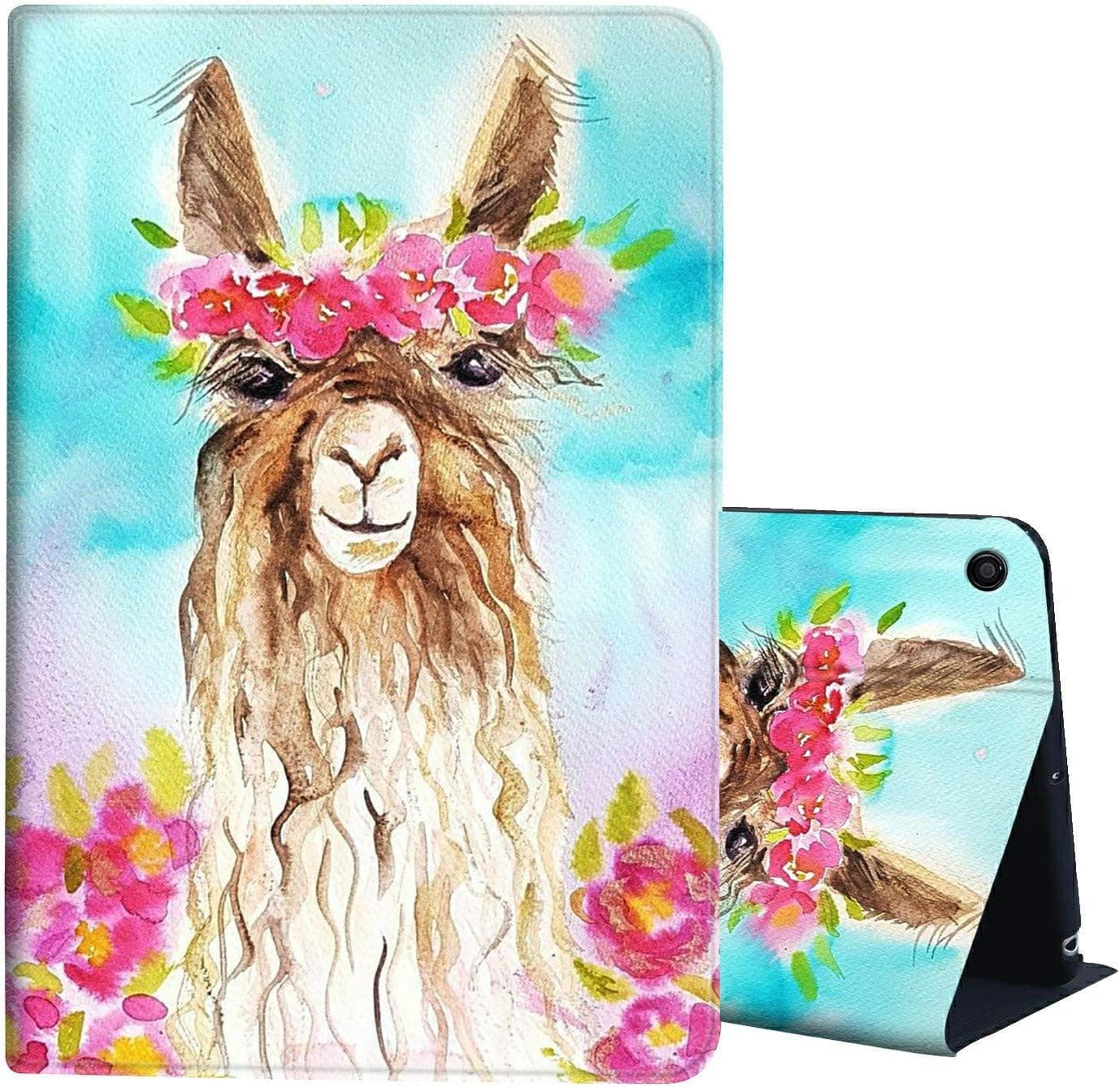 Case for All-New Amazon Fire HD 8 Tablet (2018/2017 Release-8th and 7th Generation),AIRWEE Slim Leather Stand Smart Cover with Auto Wake/Sleep,Llama Alpaca with Flowers