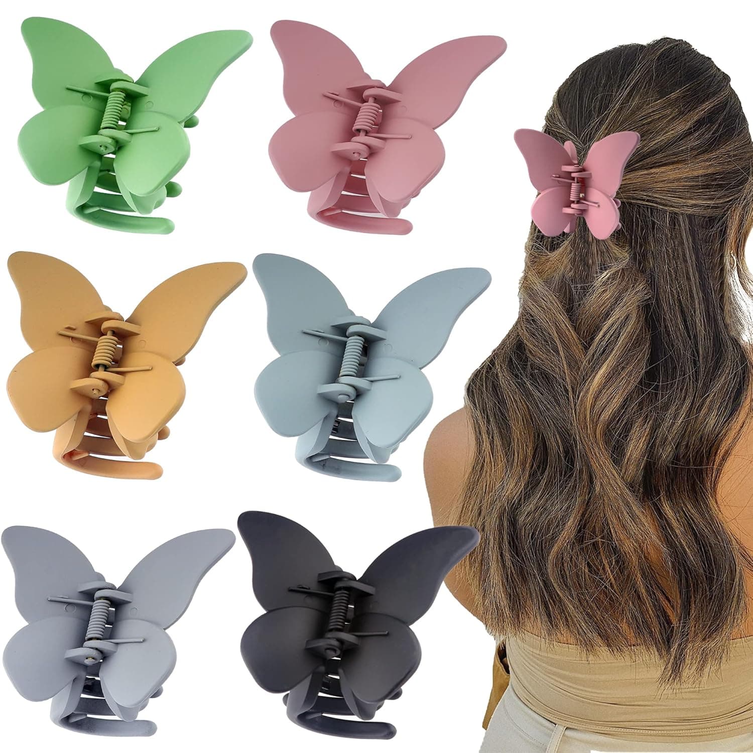 6 PCS Butterfly Hair Clips for Women Hair Claw Clip for Thick Hair Curly Hair Matte Hair Clips Nonslip Strong Hold Hair Jaw Clips for Thin and Medium Hair Gifts for Women