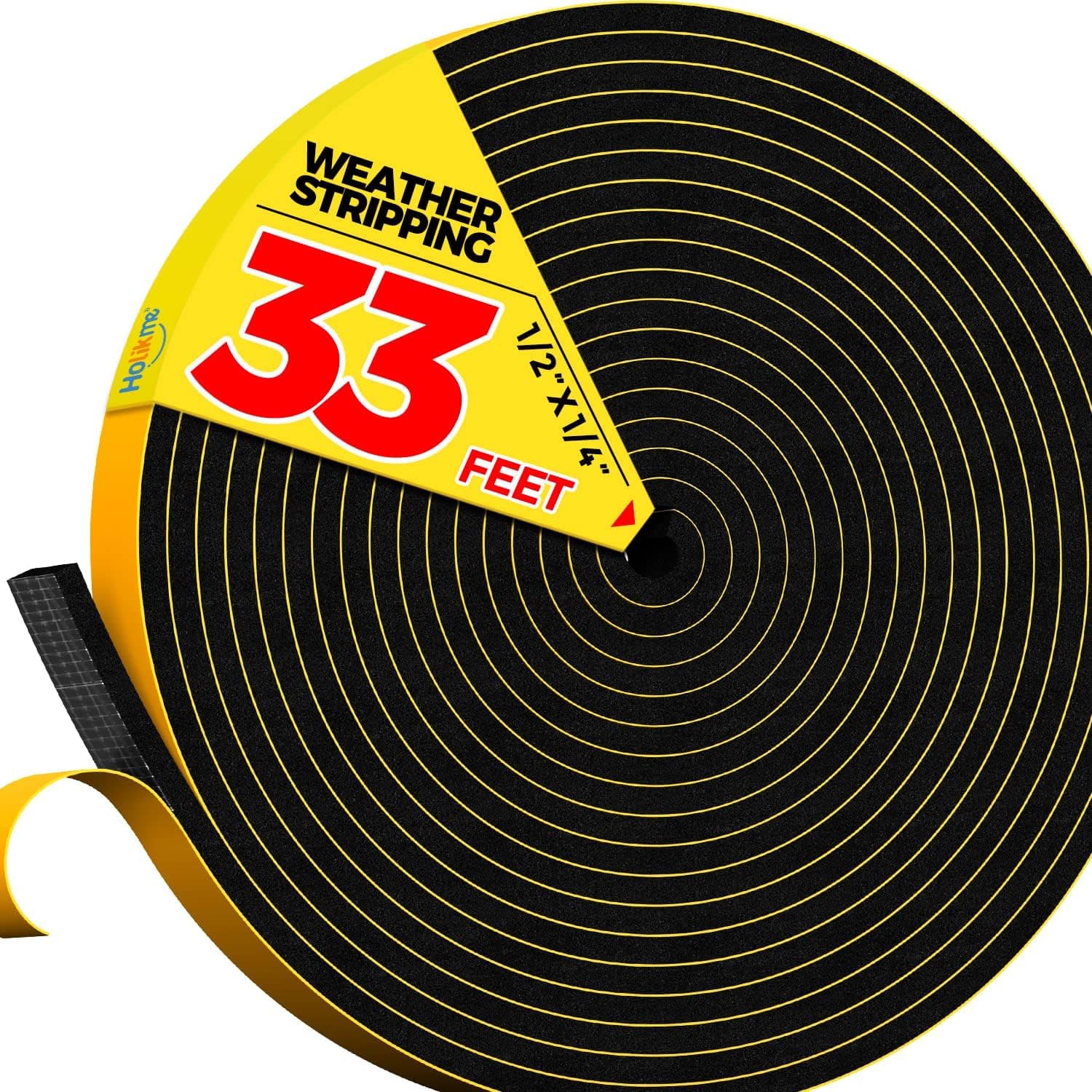 Holikme Weather Stripping Door Seal Strip, 33 Ft x 1/2” W x 1/4” T Adhesive, Sound Proof Foam Tape for Door/Window, AC Seal Strip, Weatherstrip Door Insulation, Door Gap Filler (1 Roll)