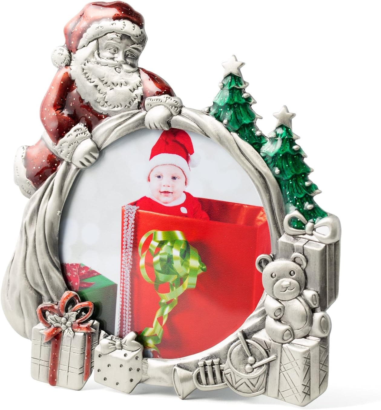 WorldWide Selection Cute Santa Claus Pictures Frame for Christmas/Photo Frames/Gift Photo Frames/Santa & Me Photo Frame, 3.5 in Diam, Made of Metal and Real HD Glass, Tabletop Display