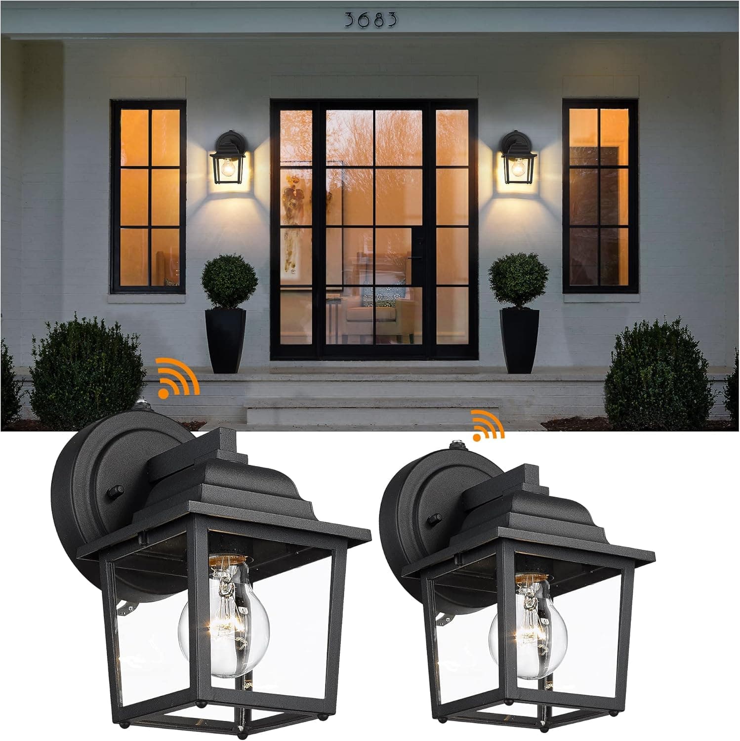 2-Pack Outdoor Wall Light Fixtures, Dusk to Dawn Exterior Wall Lantern E26 Base Socket, Waterproof Wall Sconce for Garage, Front Door, House, Front Porch, 6710SBK-2