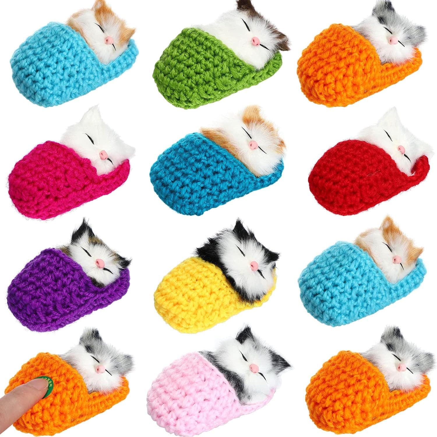 12 Pcs Sleeping Cats in Slipper Kids Cat Doll Toy Bulk Fluffy Mini Cat with Meows Sounds Stuffed Kitty in Shoe for Easter Home Party Girls Gift Decor (Sleeping Kitten Style)