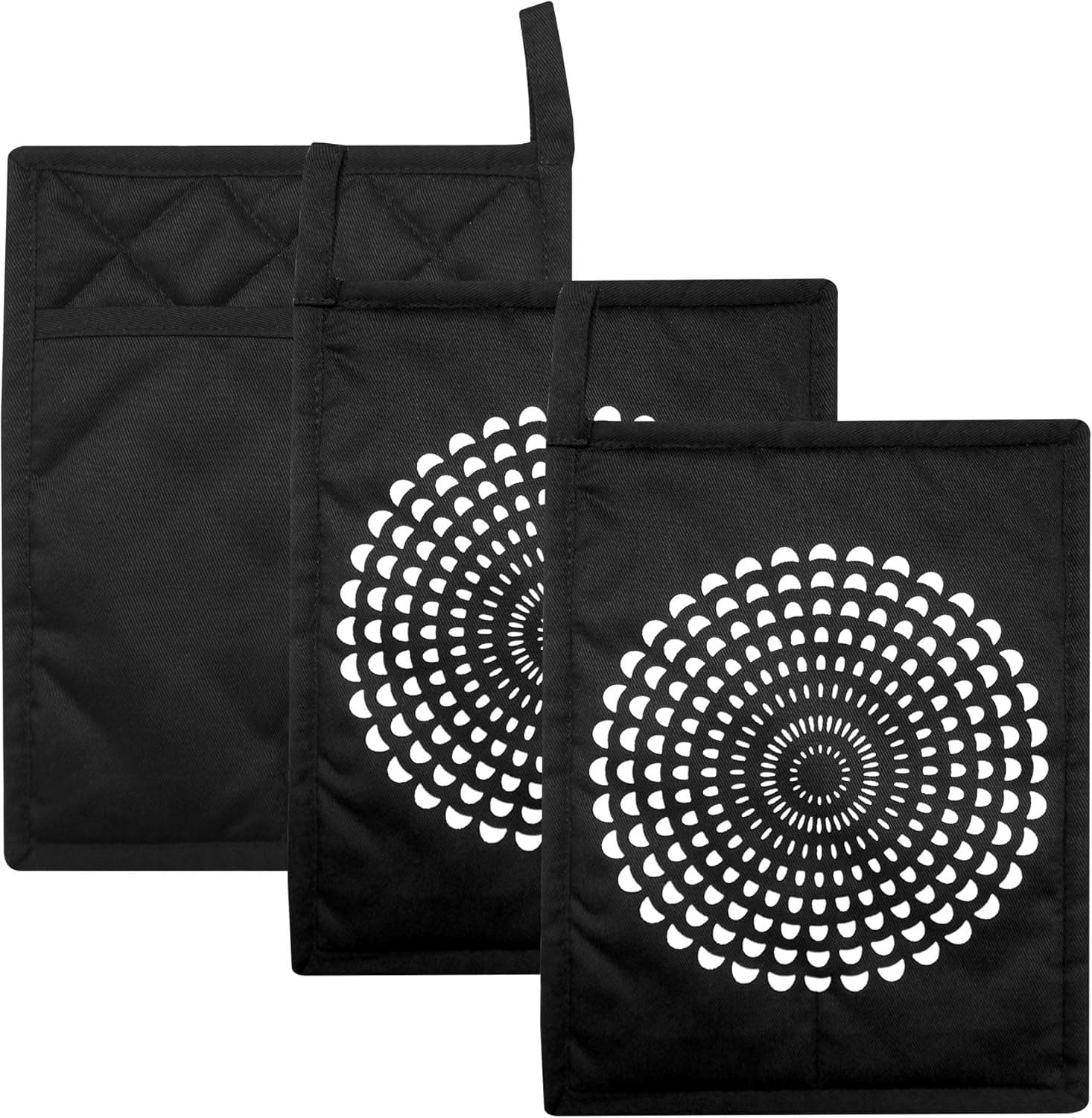 Pot Holders Set of 3 Silicone Printing Non Slip Heat Resistant Hot Pads Home Kitchen Cooking Barbecue Microwave Women Men Machine Washable BBQ (Black Potholders)